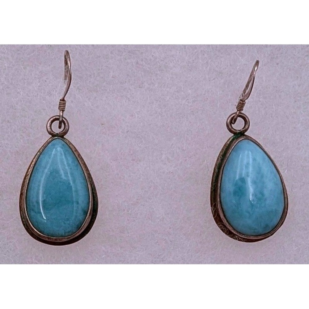 Teardrop Earrings 925‎ Sterling Silver and Turquoise Dangle Boho